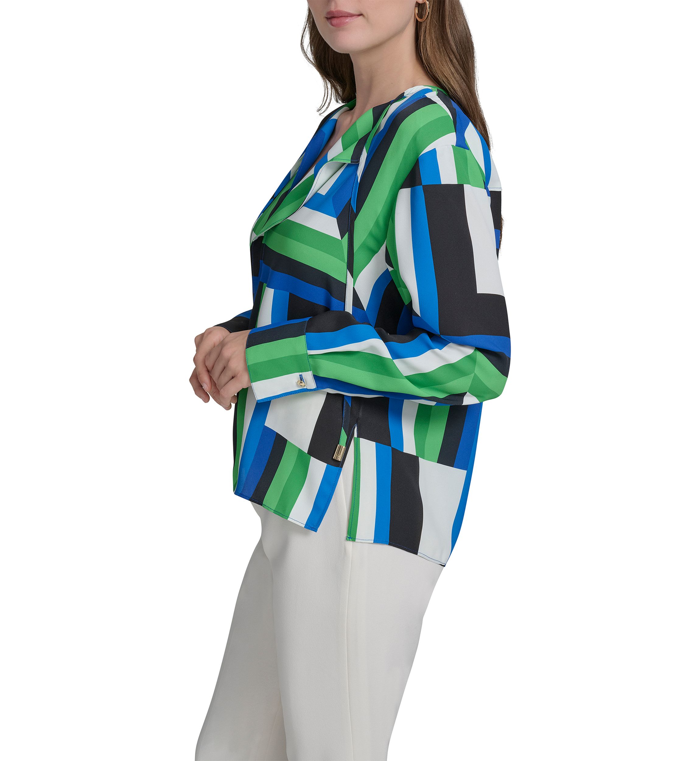 Womens Long Sleeve Geometric Print Blouse