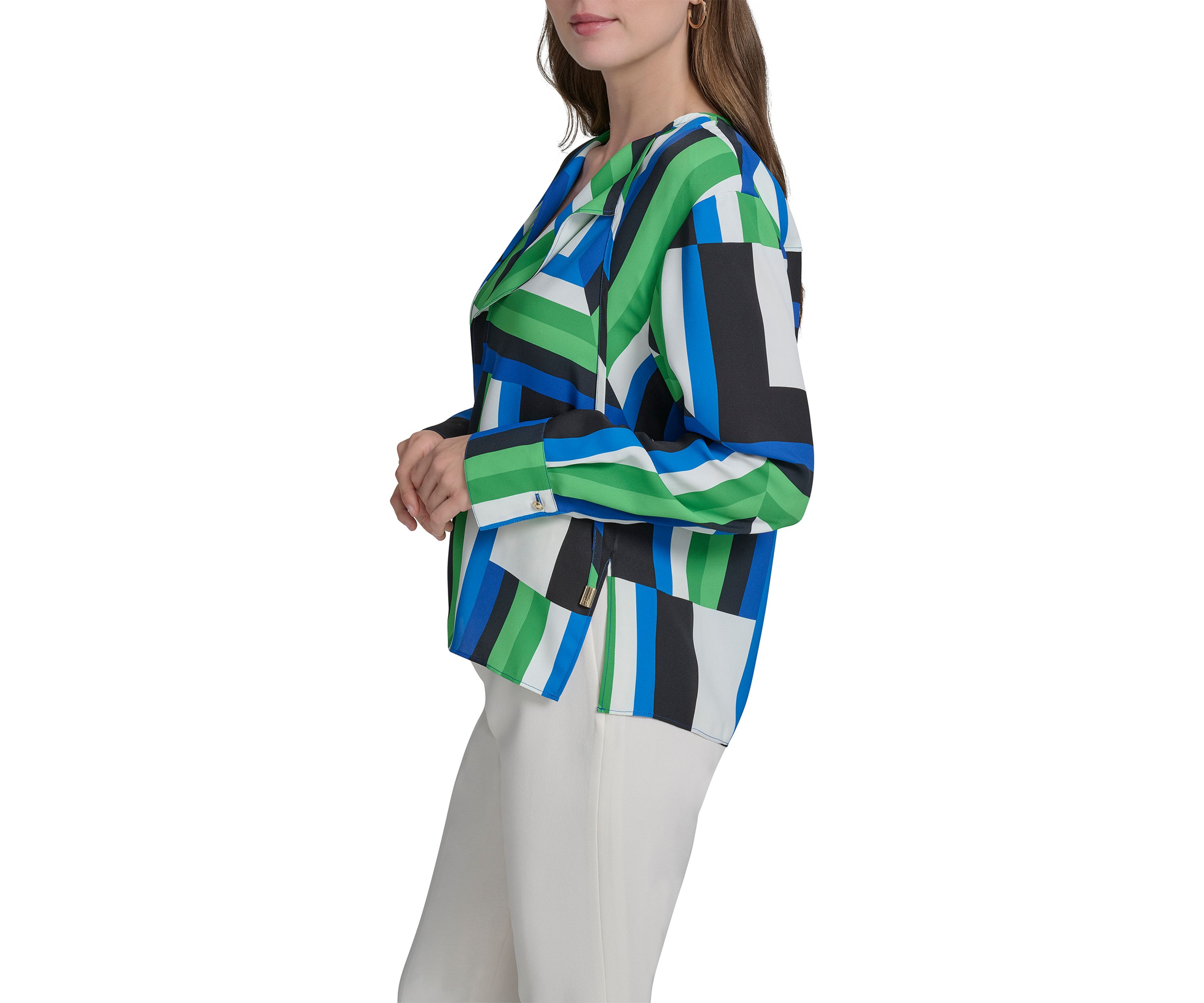 Womens Long Sleeve Geometric Print Blouse