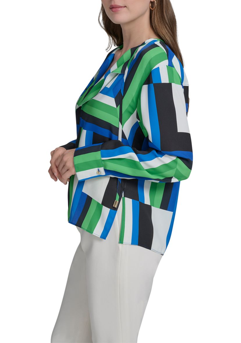 Womens Long Sleeve Geometric Print Blouse