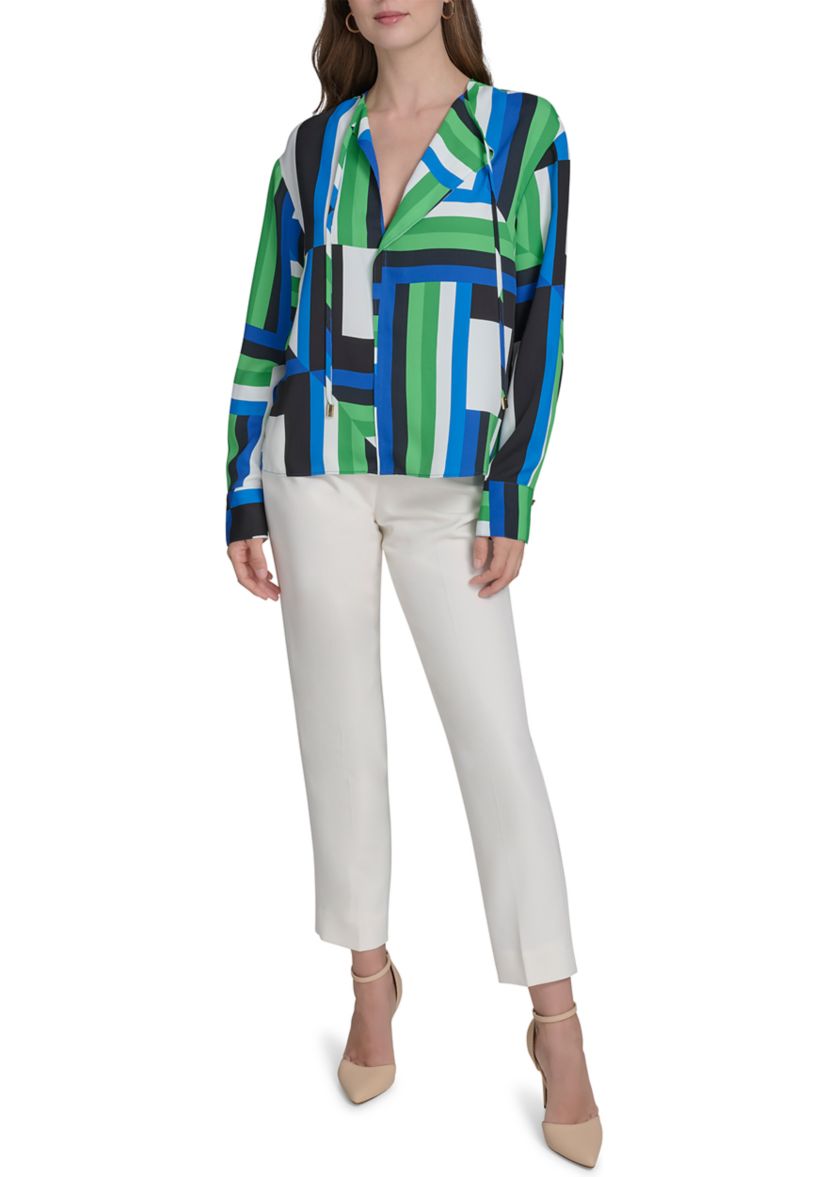Womens Long Sleeve Geometric Print Blouse