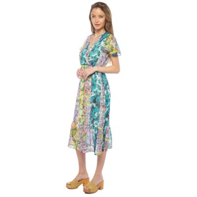 Faux Wrap Dress with Puff Sleeve