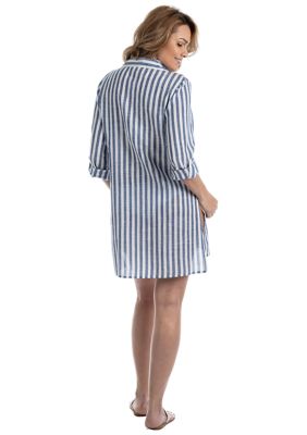 Nautical Stripe Beach Shirt Swim Cover Up