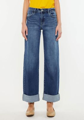 Kancan Women's IVANNA HIGH RISE WIDE JEANS - STRETCH DOUBLE CUFFED HEM, 3 x 25