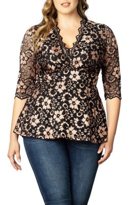 KIYONNA Women's Plus Size Luxe Lace Top, Gold, 3X