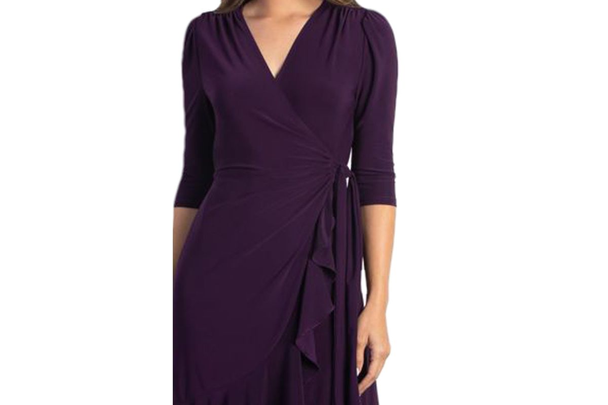 Womens Whimsy Ruffled Midi Wrap Dress