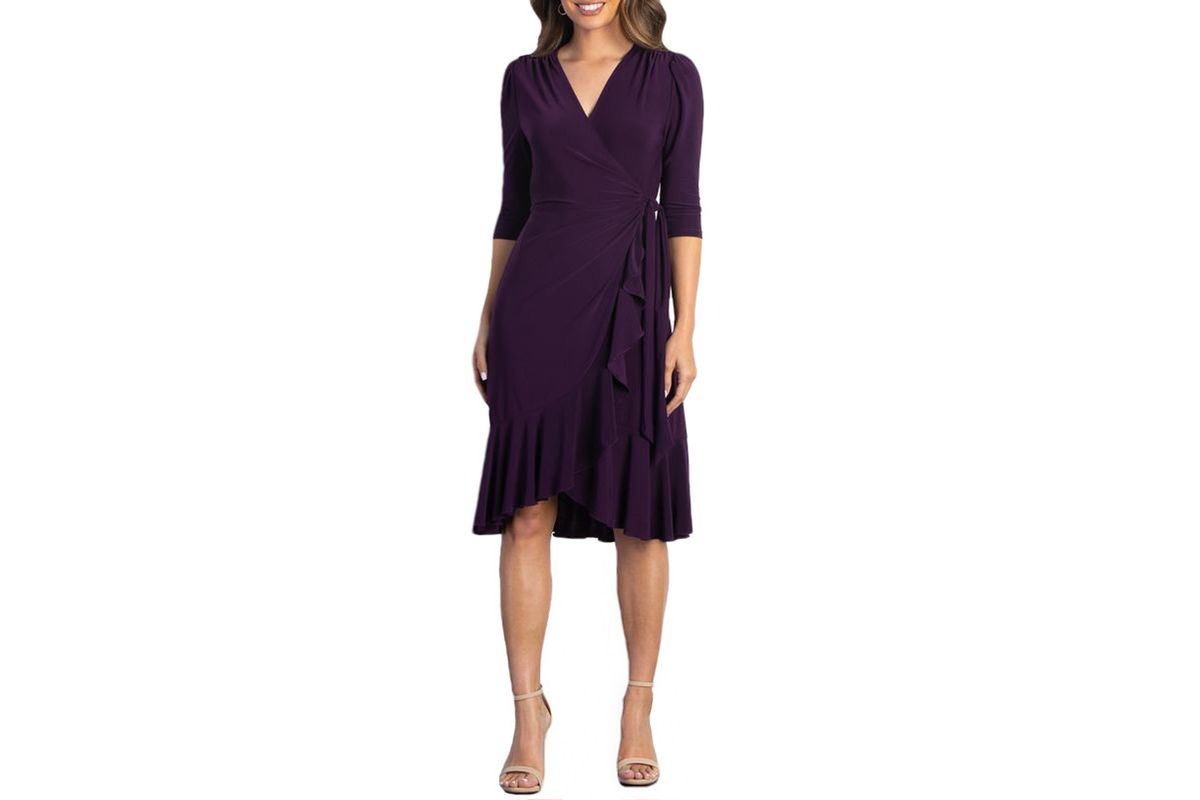 Womens Whimsy Ruffled Midi Wrap Dress