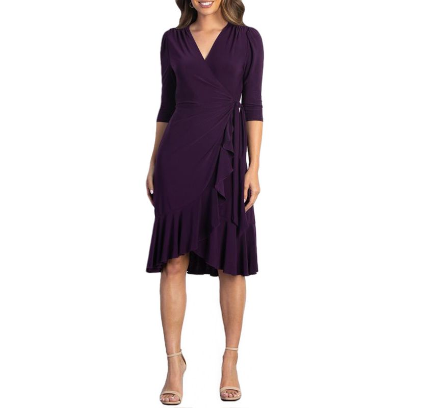 Womens Whimsy Ruffled Midi Wrap Dress