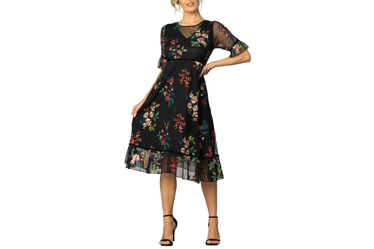 Womens Wildflower Embroidered Floral Mesh Dress