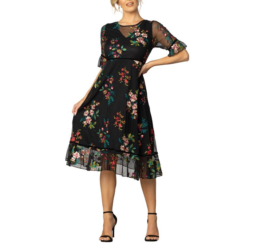 Womens Wildflower Embroidered Floral Mesh Dress