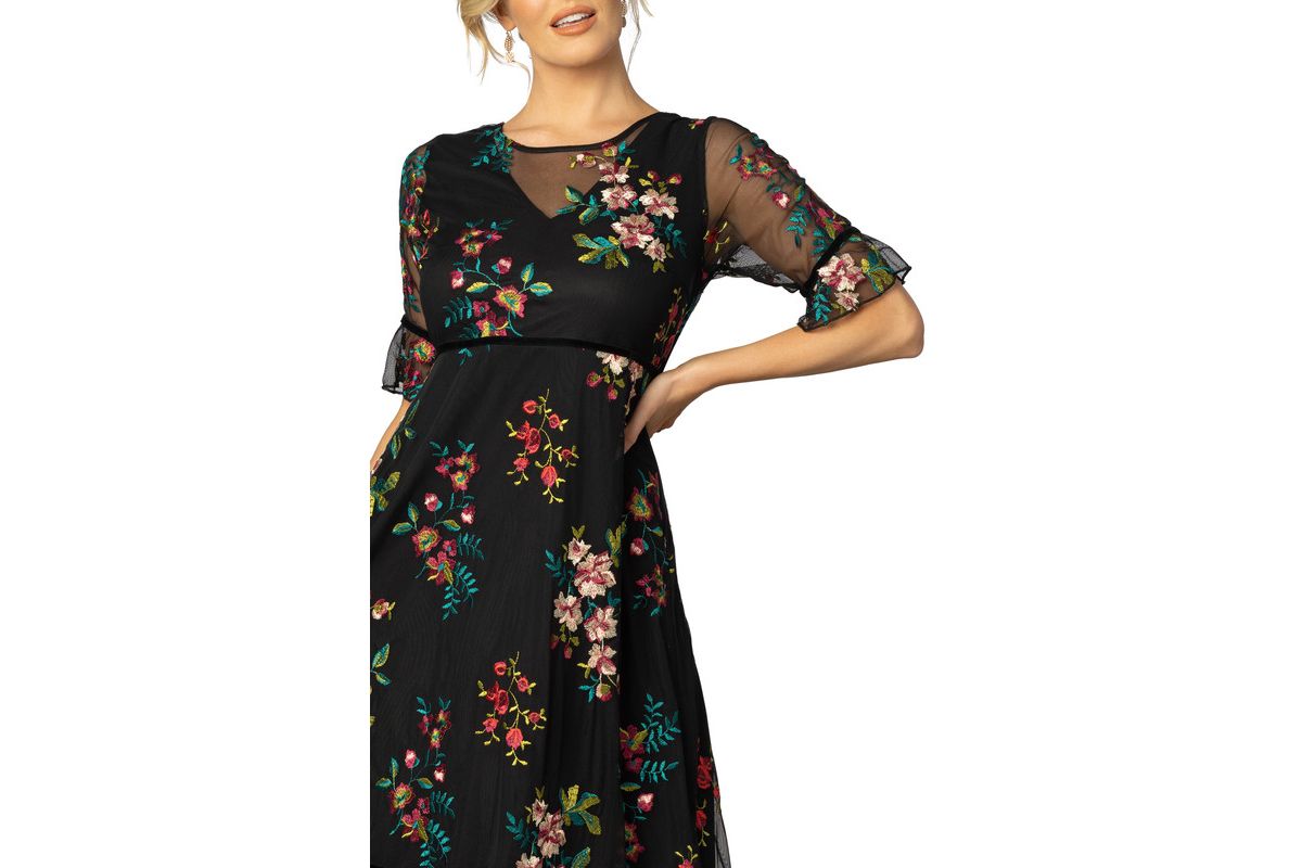 Womens Wildflower Embroidered Floral Mesh Dress