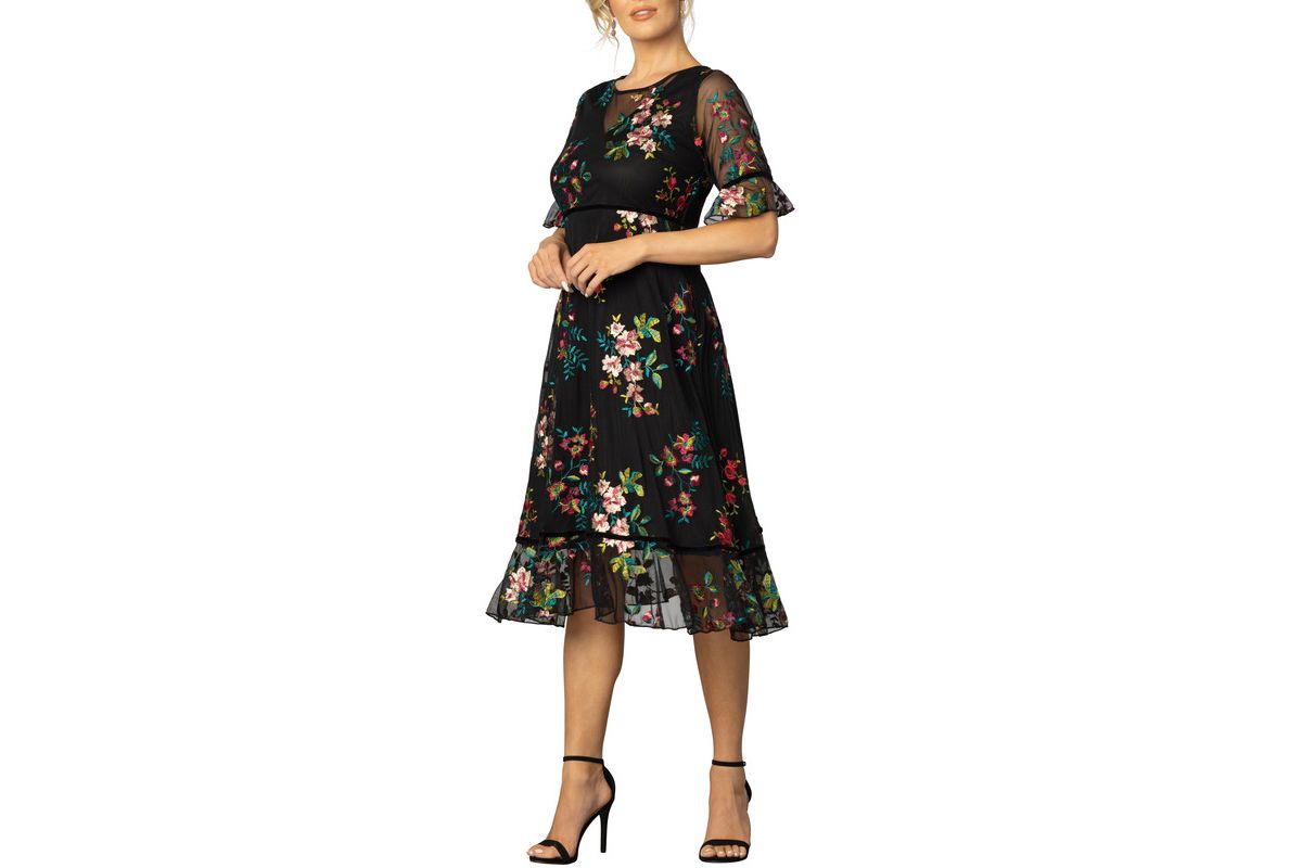 Womens Wildflower Embroidered Floral Mesh Dress
