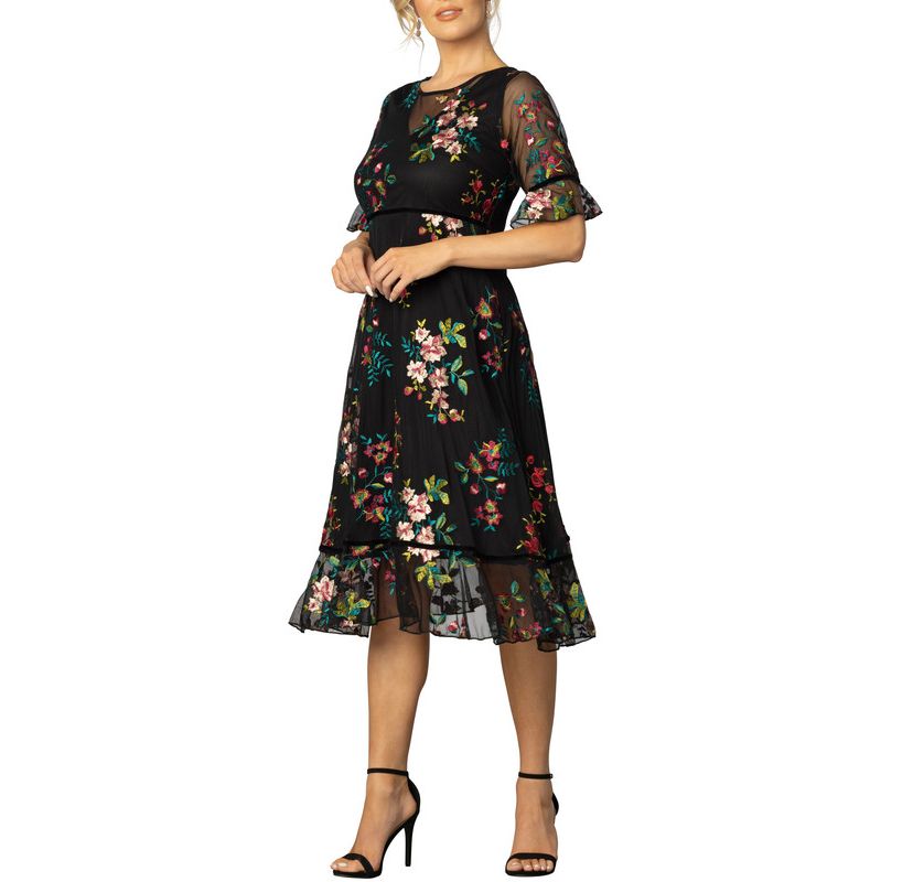 Womens Wildflower Embroidered Floral Mesh Dress