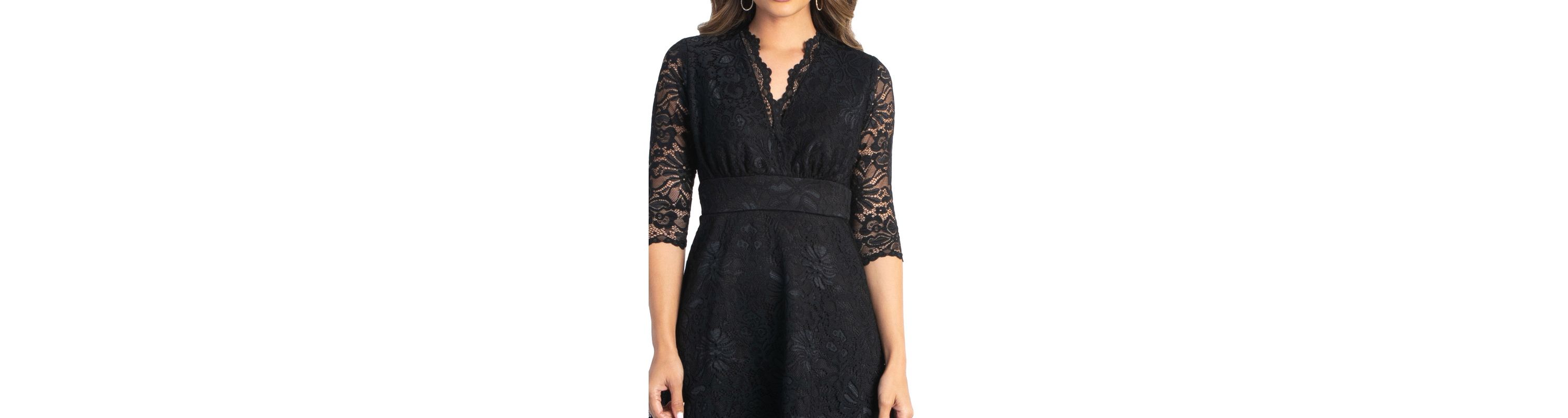 Womens Mademoiselle Lace Cocktail Dress with Sleeves