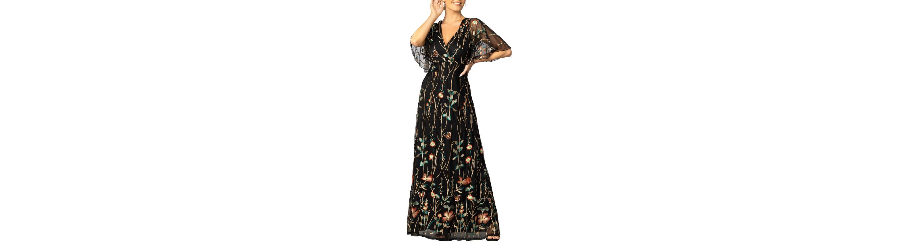 Womens Embroidered Elegance Evening Gown with Sleeves