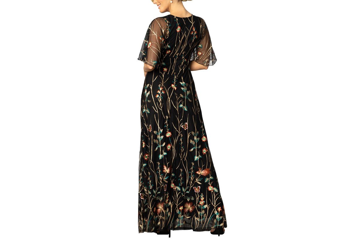 Womens Embroidered Elegance Evening Gown with Sleeves
