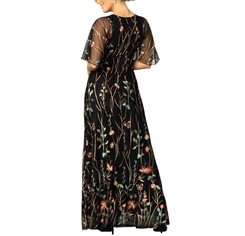 Womens Embroidered Elegance Evening Gown with Sleeves