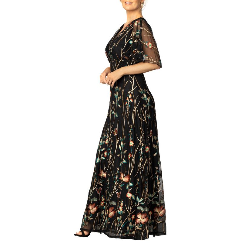 Womens Embroidered Elegance Evening Gown with Sleeves