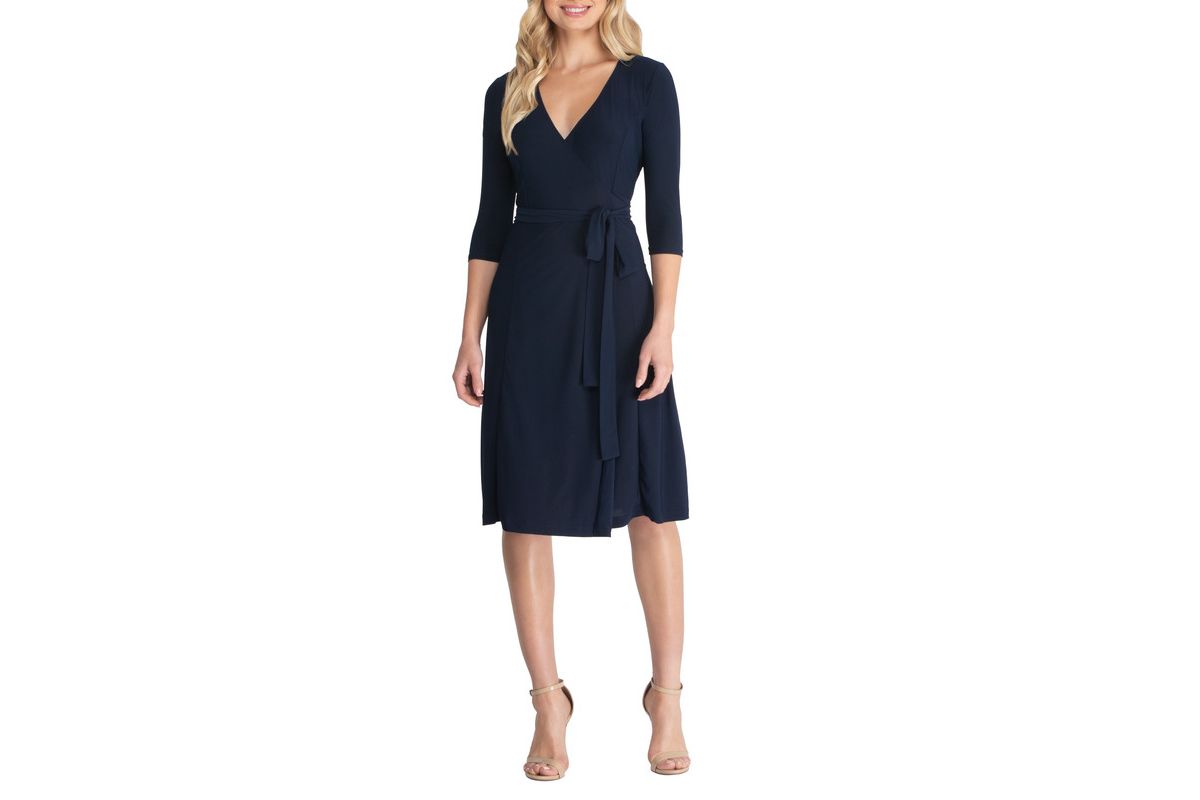 Womens Essential Wrap Dress with 3/4 Sleeves