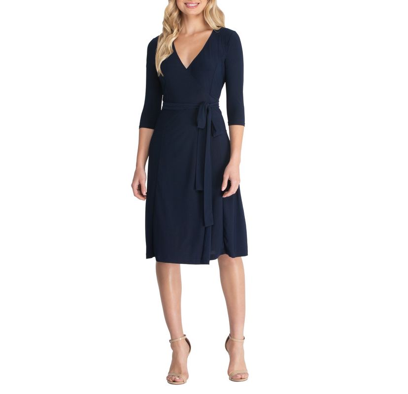 Womens Essential Wrap Dress with 3/4 Sleeves