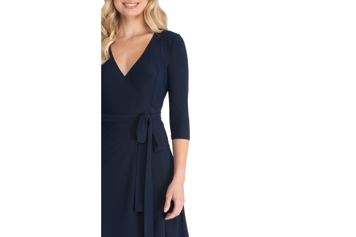 Womens Essential Wrap Dress with 3/4 Sleeves