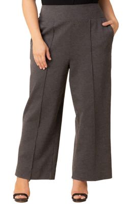 KIYONNA Women's Plus Size Polished Wide Leg Ponte Pants, Grey, 0X