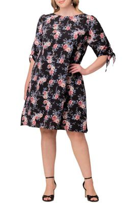 KIYONNA Women's Plus Size Manhattan Shift Dress wih Tie Sleeves, Black, 1X