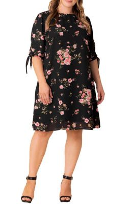 KIYONNA Women's Plus Size Manhattan Shift Dress wih Tie Sleeves, Pink, 1X