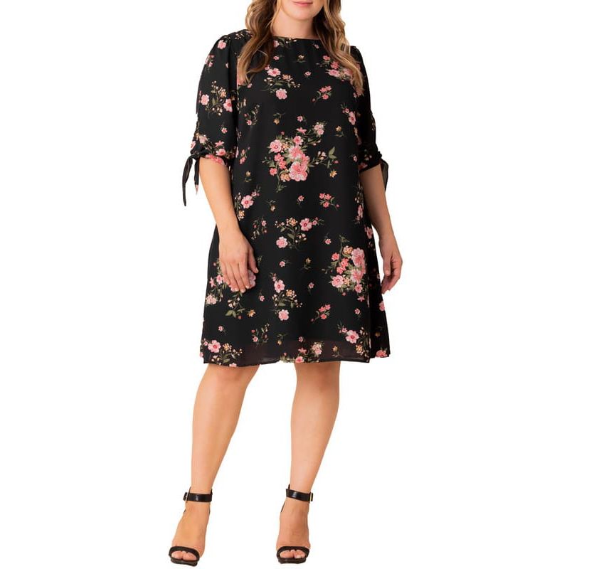 Womens Plus Size Manhattan Shift Dress wih Tie Sleeves