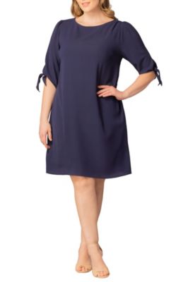 KIYONNA Women's Plus Size Manhattan Shift Dress wih Tie Sleeves, Navy Blue, 5X