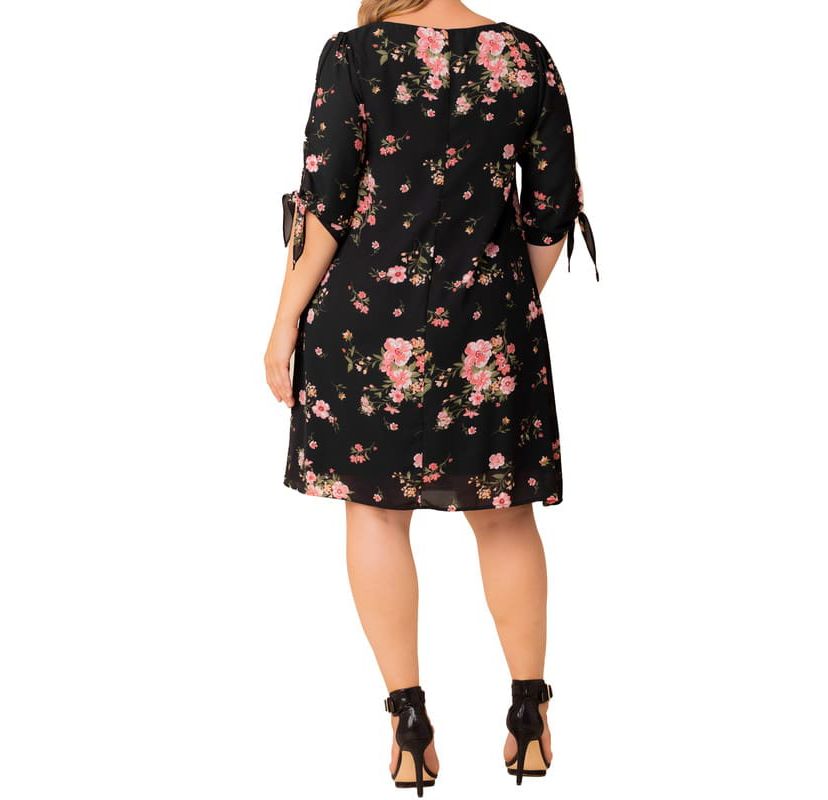 Womens Plus Size Manhattan Shift Dress wih Tie Sleeves