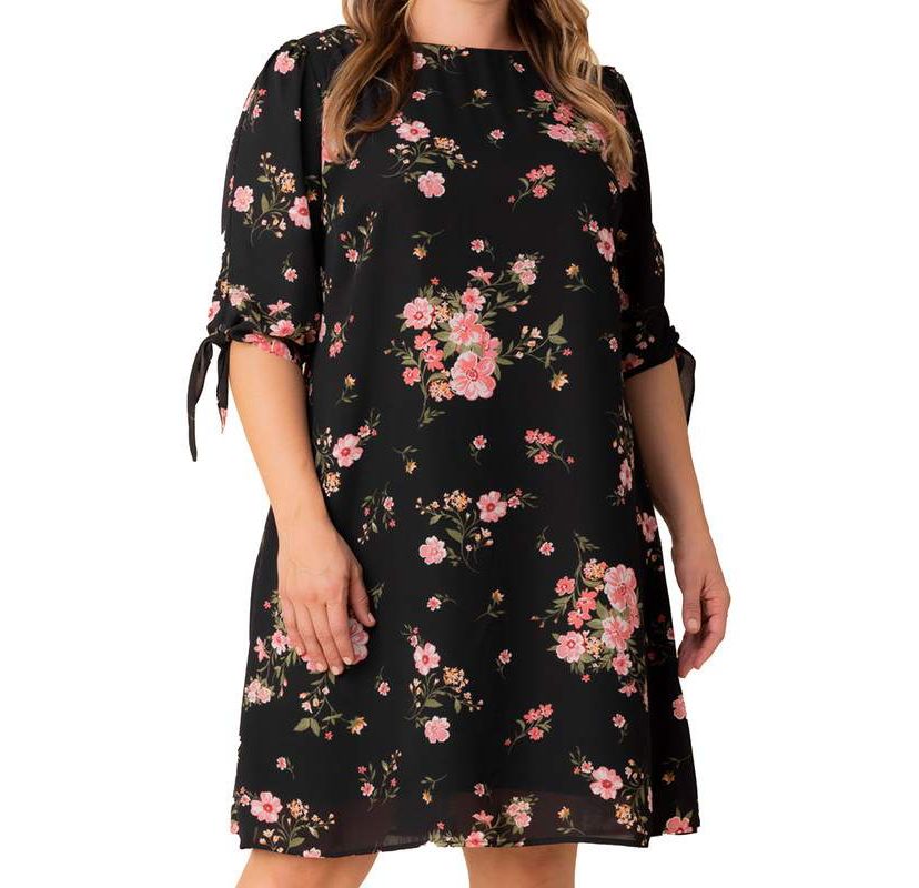 Womens Plus Size Manhattan Shift Dress wih Tie Sleeves