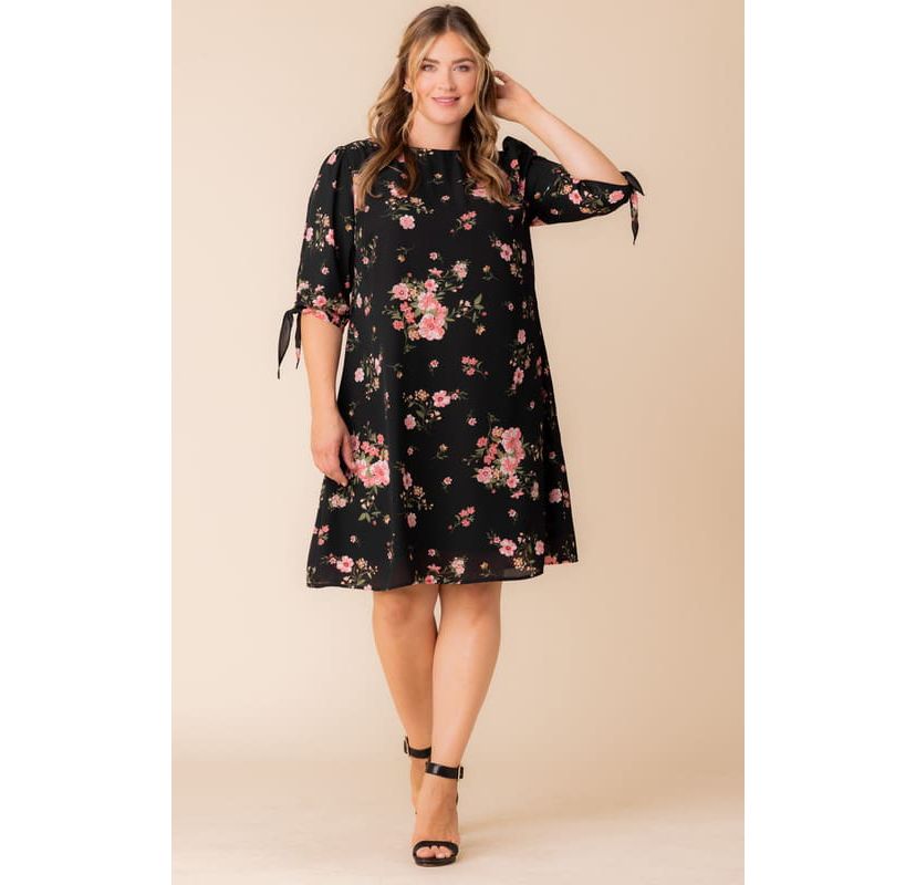 Womens Plus Size Manhattan Shift Dress wih Tie Sleeves