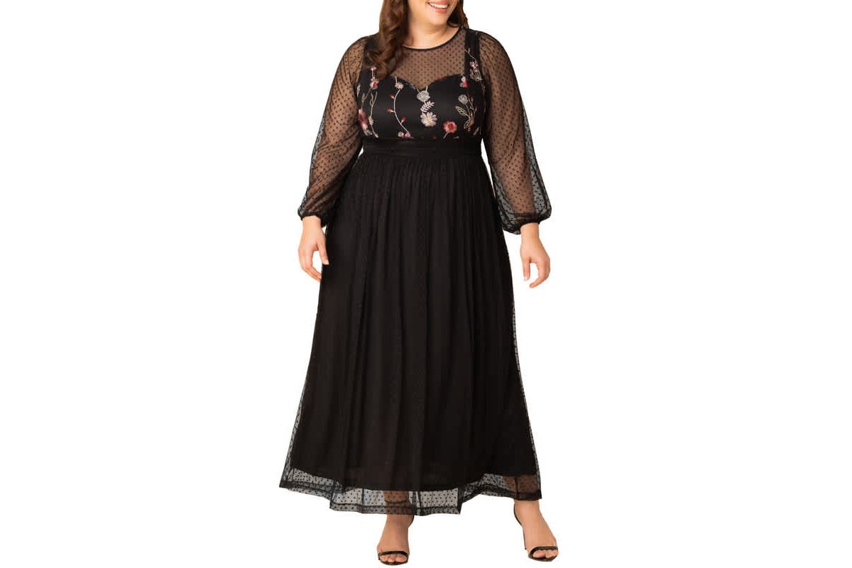 Womens Plus Size Mystique Mixed Media Evening Gown