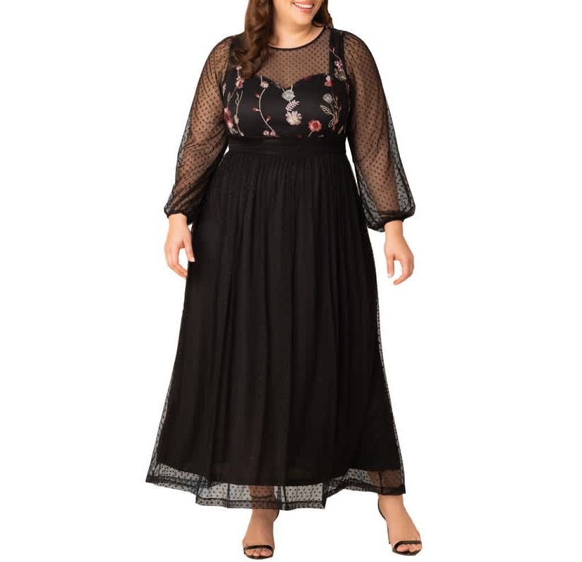 Womens Plus Size Mystique Mixed Media Evening Gown