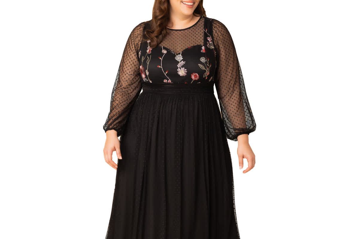 Womens Plus Size Mystique Mixed Media Evening Gown