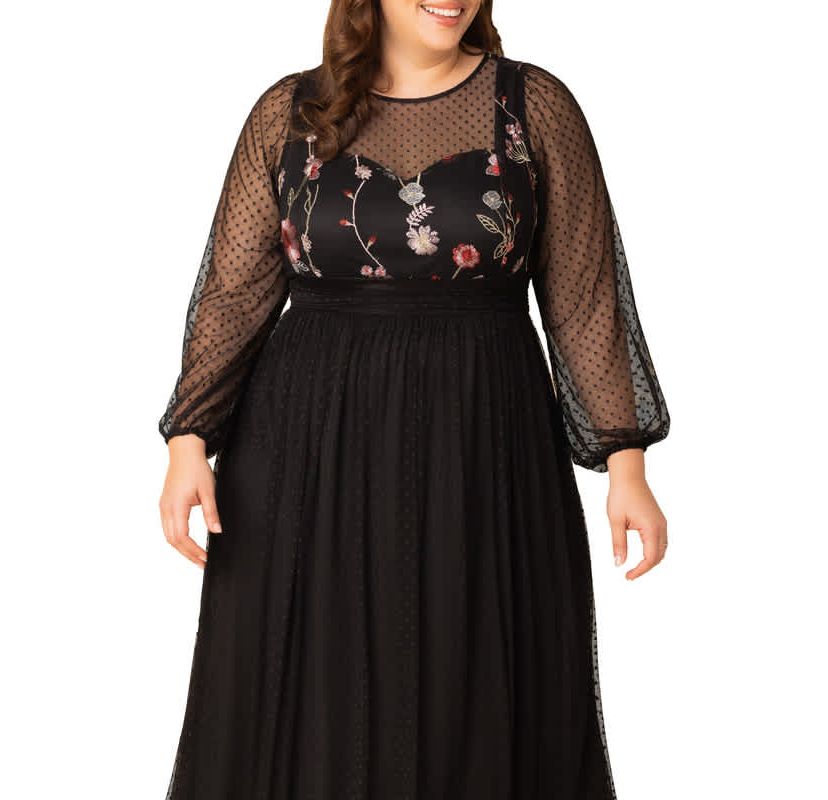Womens Plus Size Mystique Mixed Media Evening Gown
