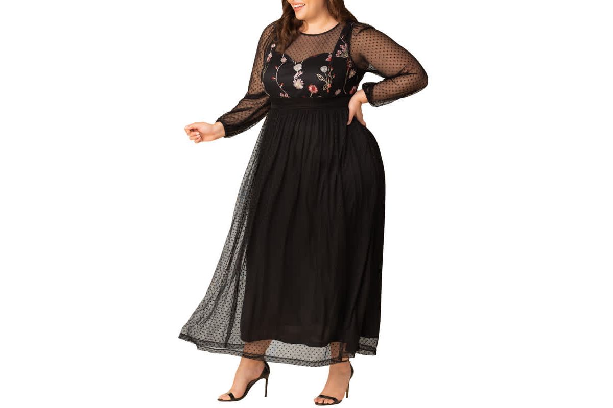 Womens Plus Size Mystique Mixed Media Evening Gown