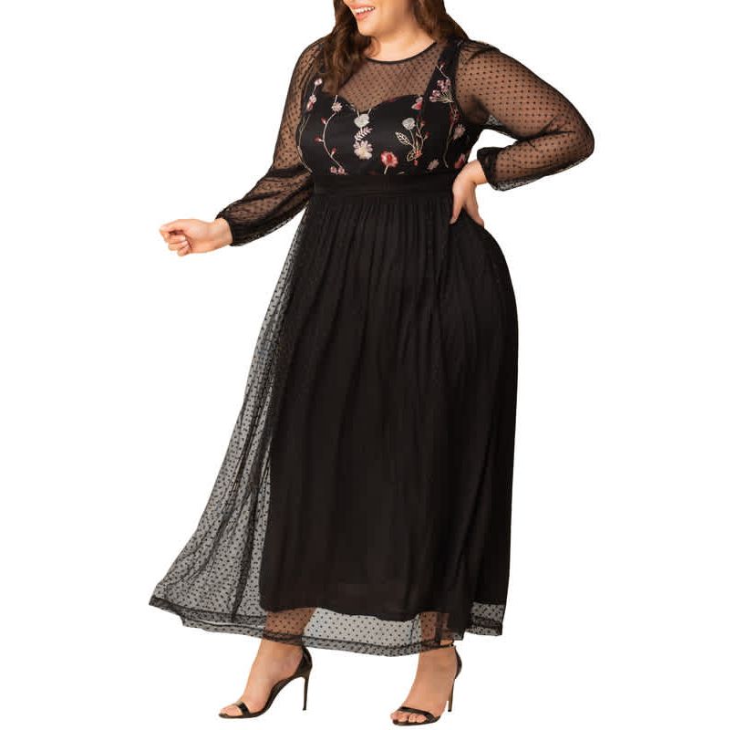 Womens Plus Size Mystique Mixed Media Evening Gown