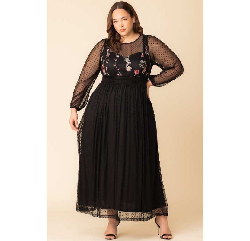 Womens Plus Size Mystique Mixed Media Evening Gown