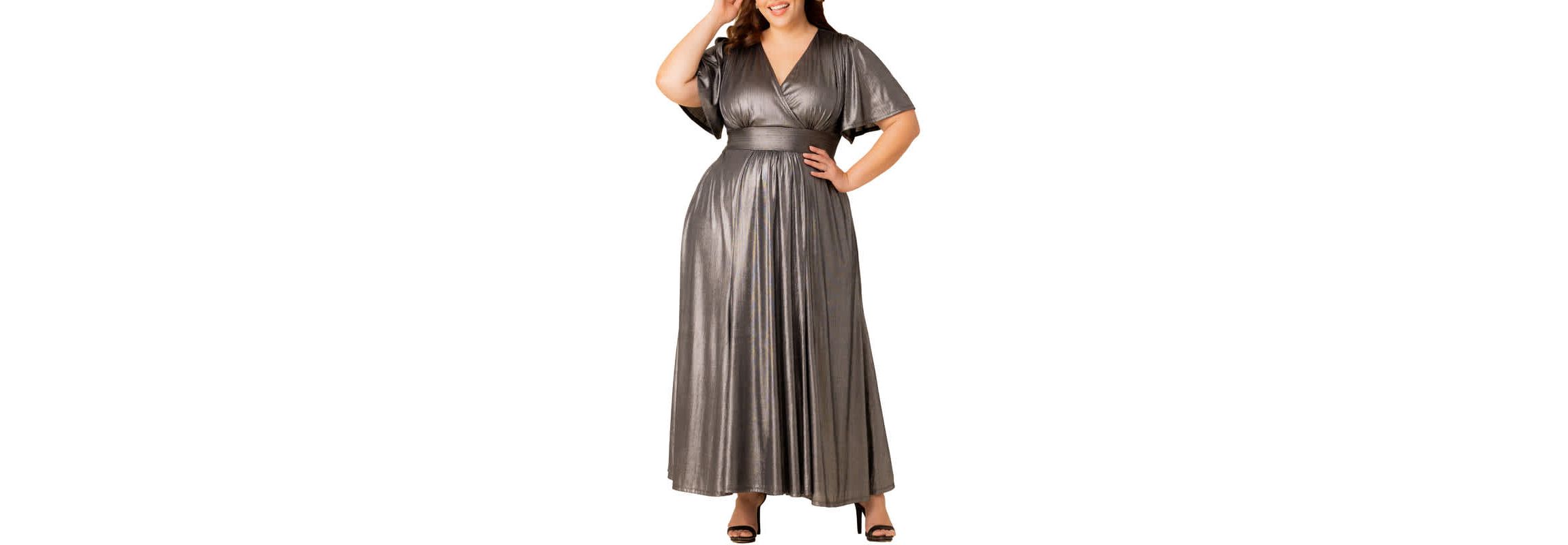 Womens Plus Size Evania Metallic Evening Gown