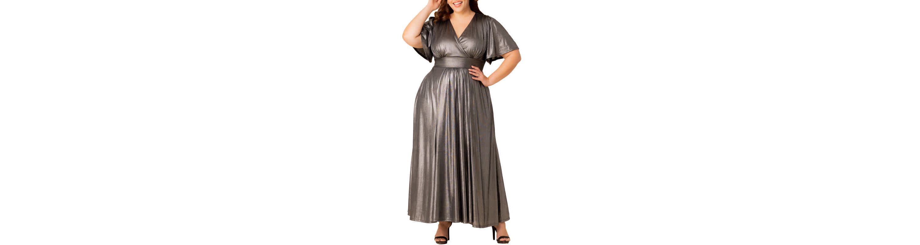 Womens Plus Size Evania Metallic Evening Gown