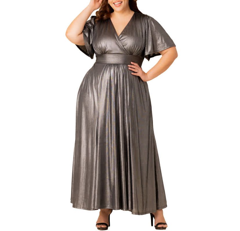 Womens Plus Size Evania Metallic Evening Gown