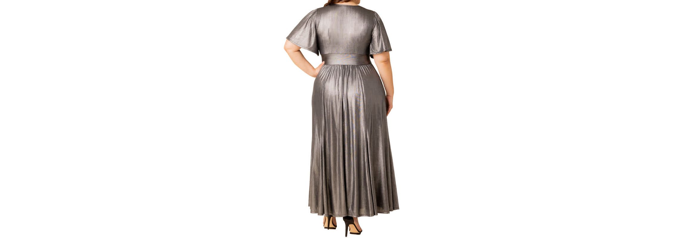 Womens Plus Size Evania Metallic Evening Gown