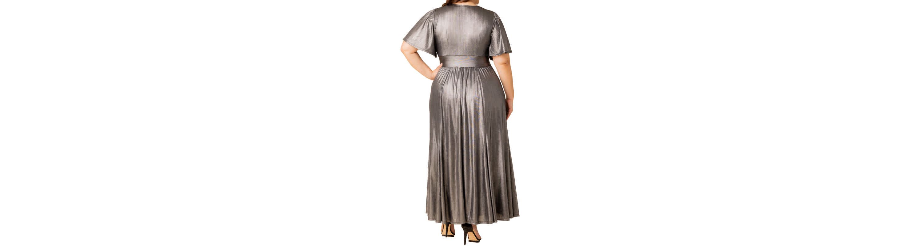 Womens Plus Size Evania Metallic Evening Gown