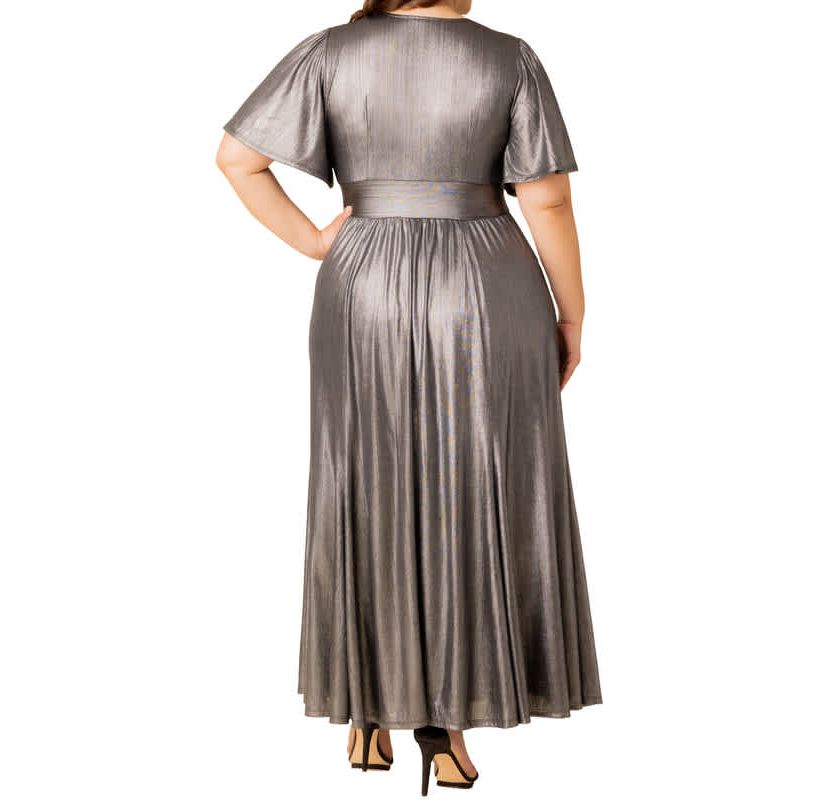 Womens Plus Size Evania Metallic Evening Gown