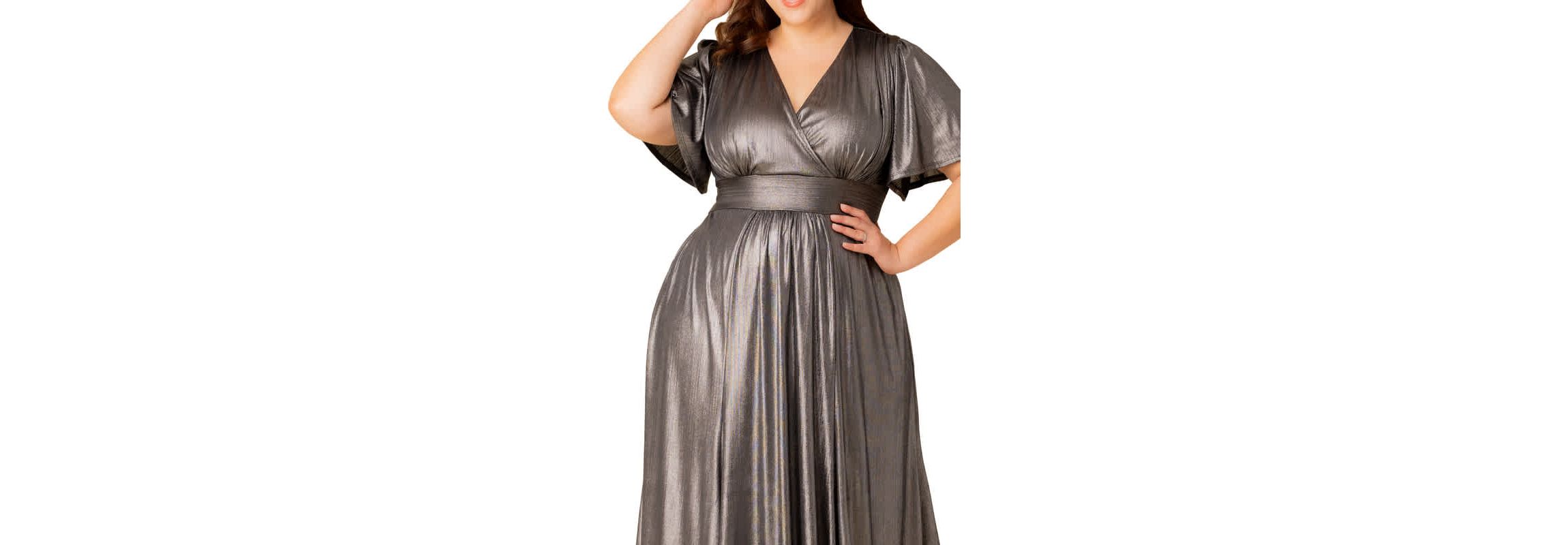 Womens Plus Size Evania Metallic Evening Gown