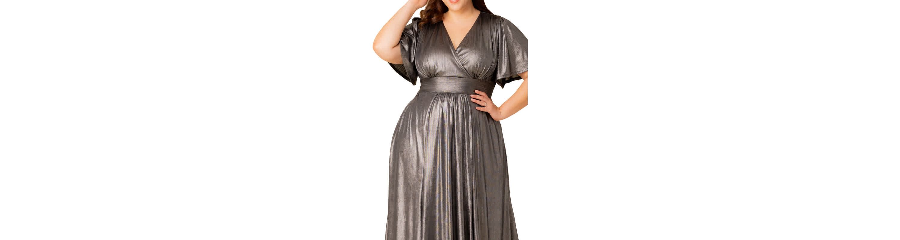 Womens Plus Size Evania Metallic Evening Gown