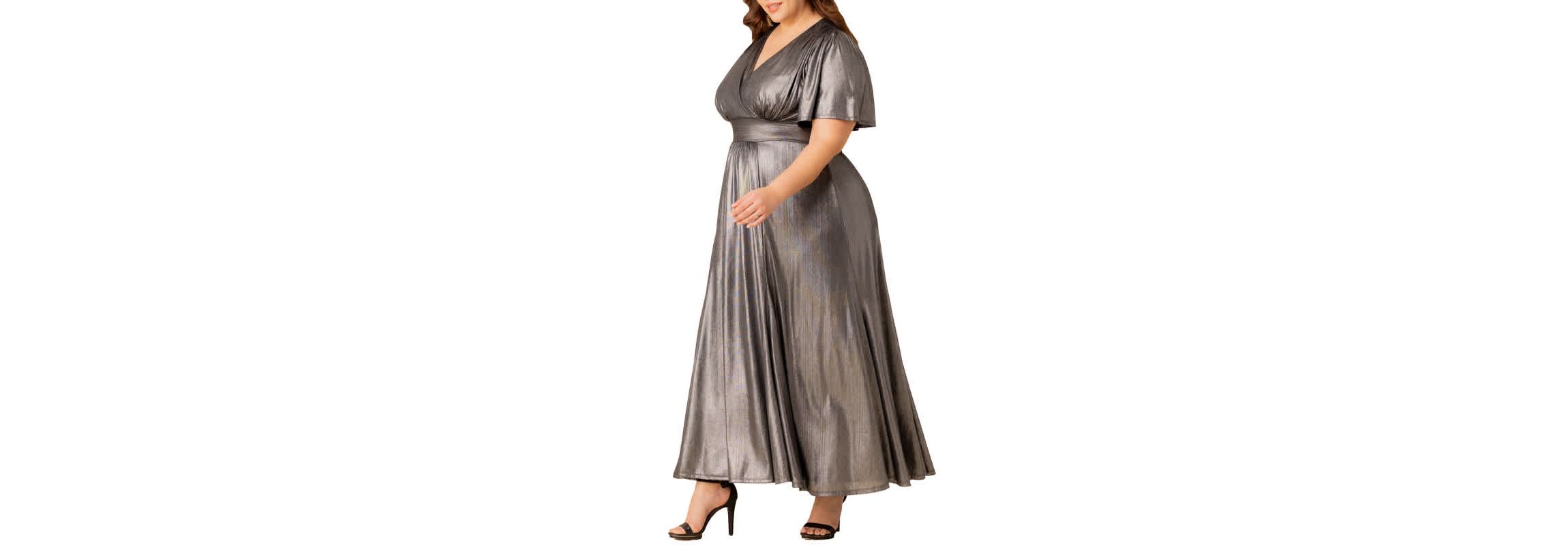 Womens Plus Size Evania Metallic Evening Gown