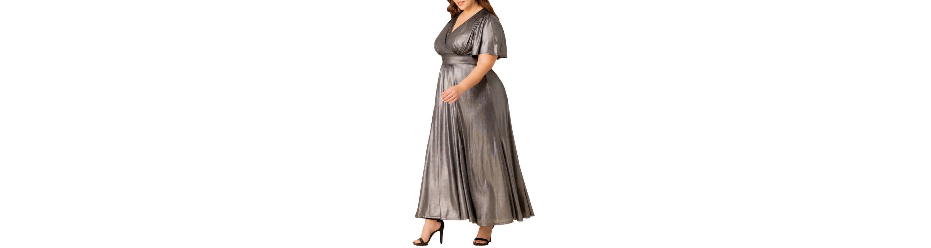 Womens Plus Size Evania Metallic Evening Gown
