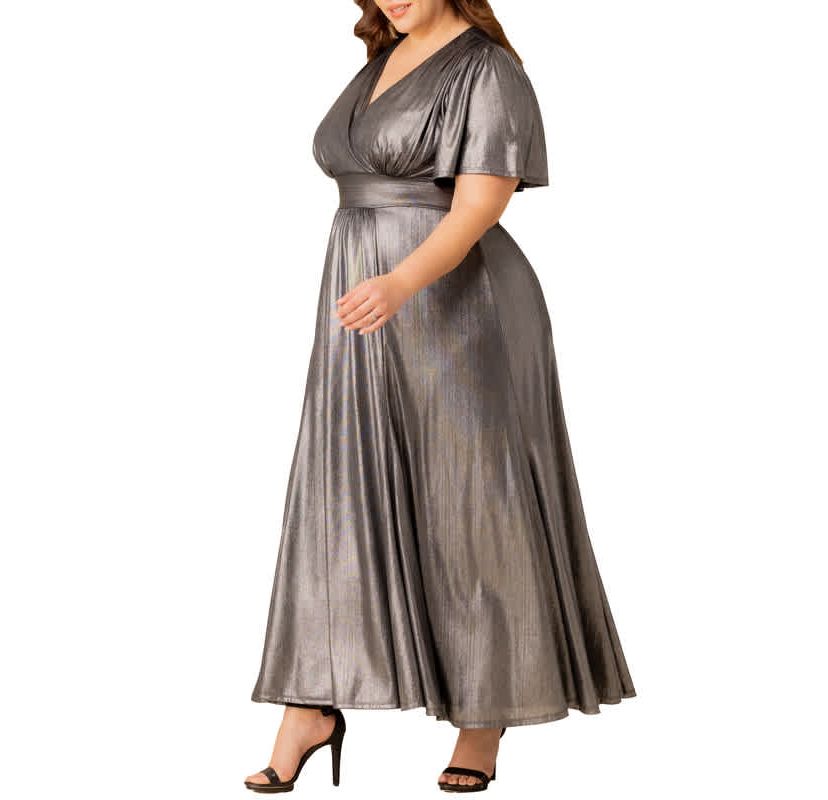 Womens Plus Size Evania Metallic Evening Gown